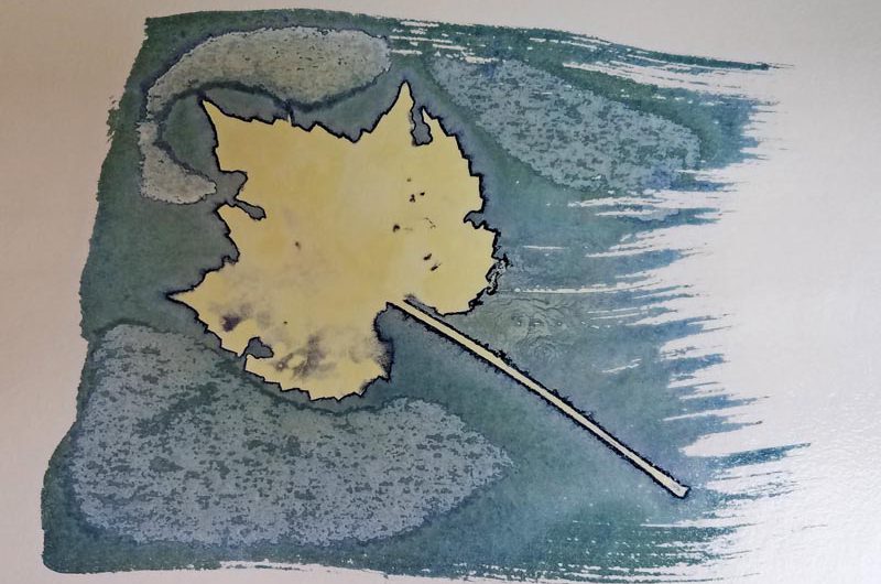 Drifting Autumn Leaf Cyanotype
