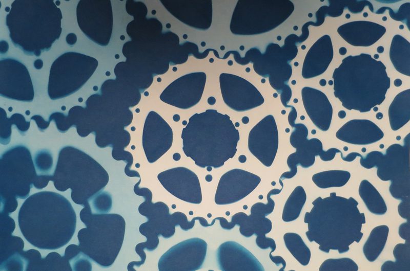 Bicycle Gears in Shades Cyanotype